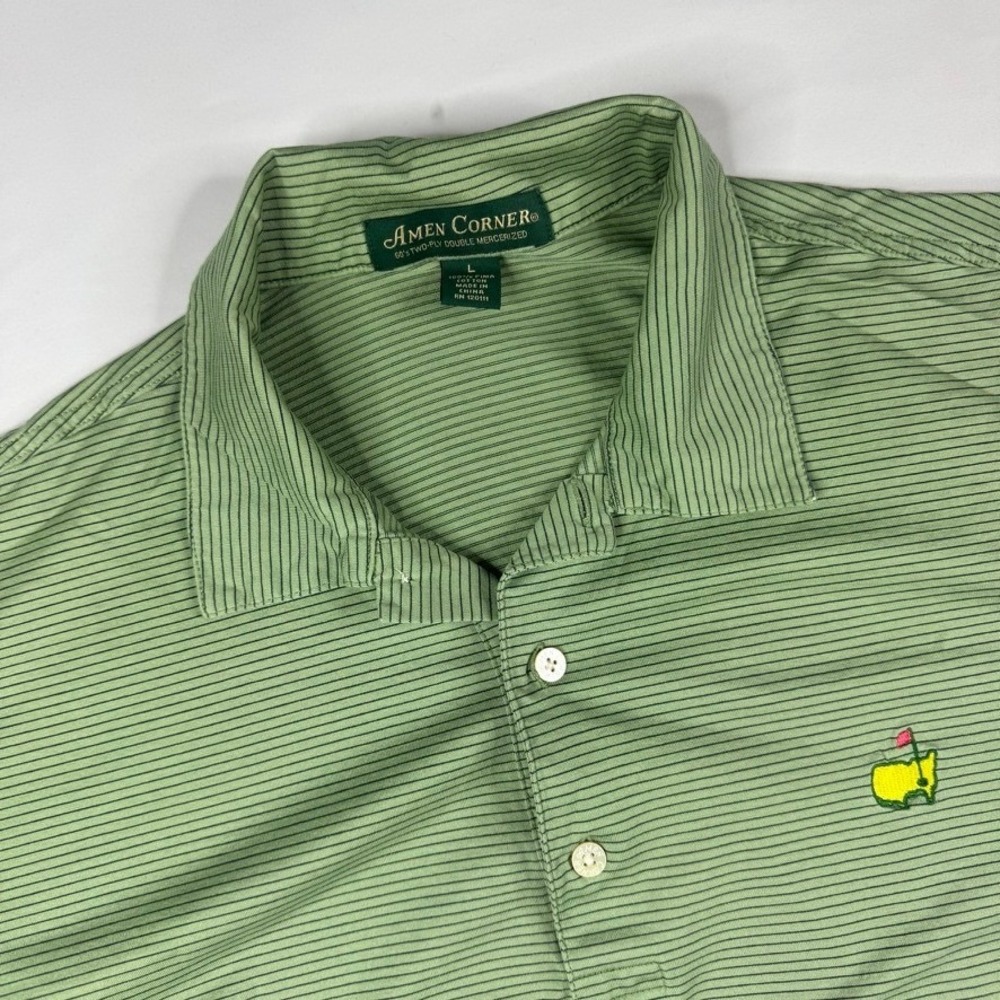 Amen Corner Masters Polo Shirt Mens Large Green Striped Logo